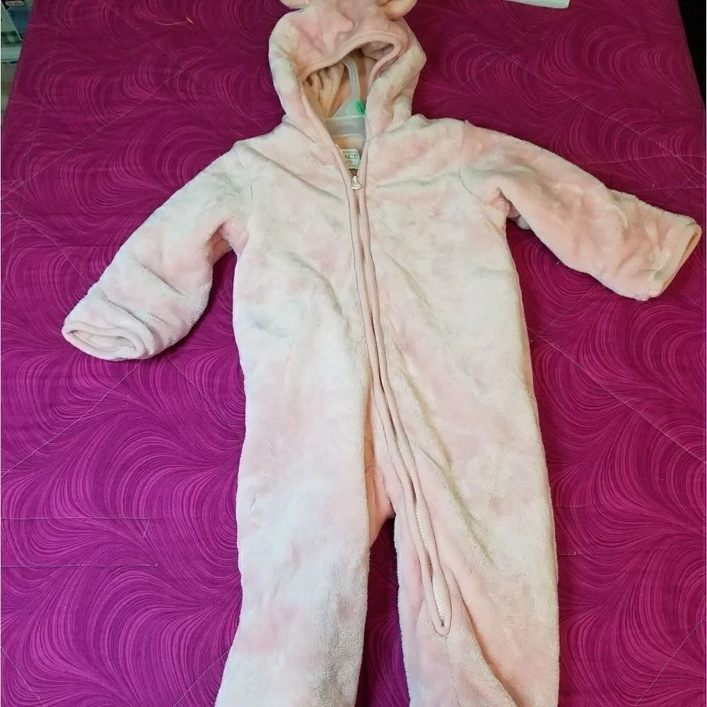 Children's Place pink teddy bear fuzzy one piece 6-9 months